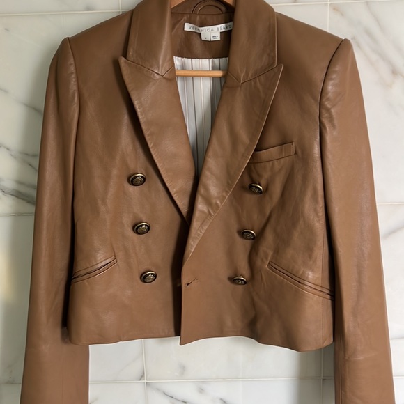 Veronica Beard Nevis Cropped Leather Blazer Jacket Brand New Size 4 - Picture 2 of 4